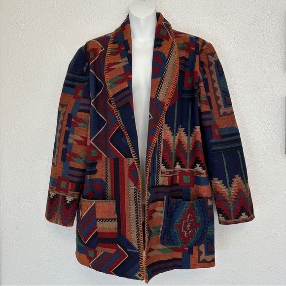 Rhonda Stark Vintage 80s 90s tapestry Indian blanked Aztec blazer jacket coat - Picture 4 of 13